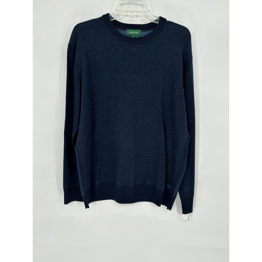 Orvis Mens Navy Blue‎ Merino Wool Cotton Blend Crewneck Sweater Large